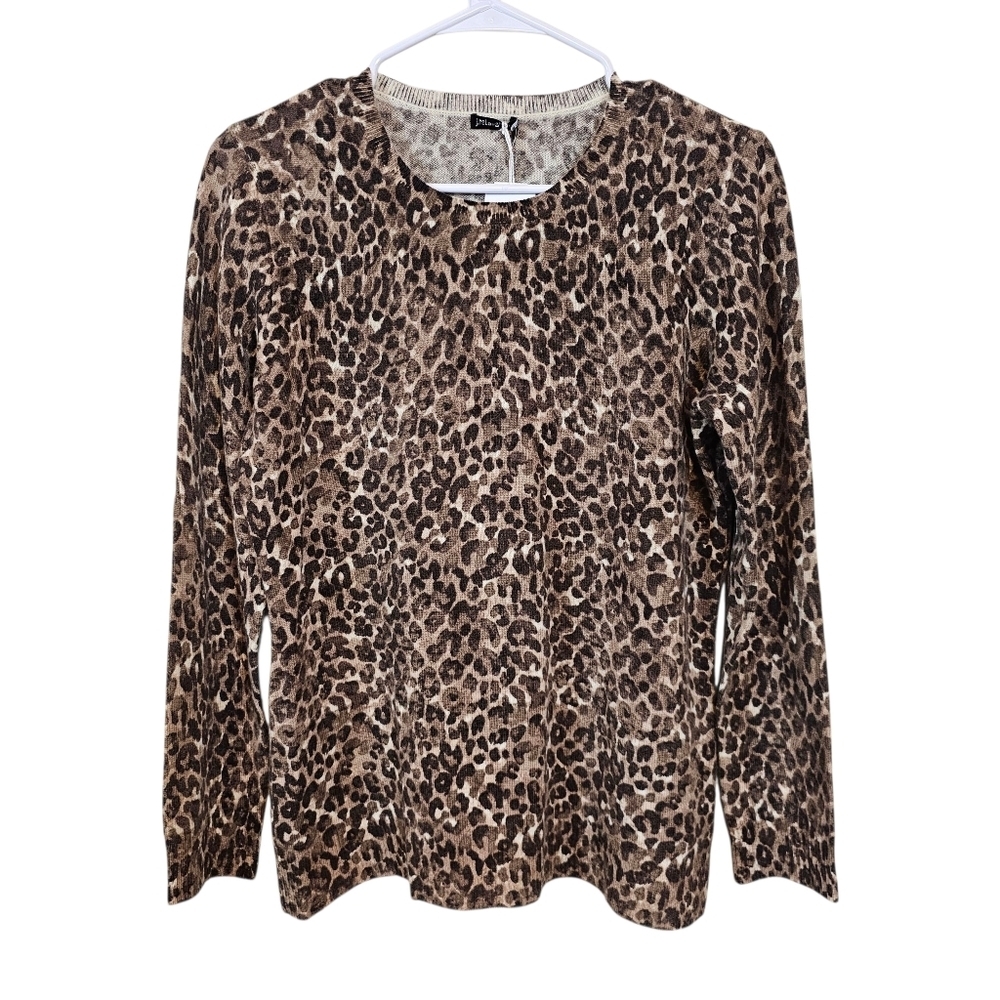 J. McLaughlin Cashmere Cheetah Leppard Animal Printed Lightweight Sweater